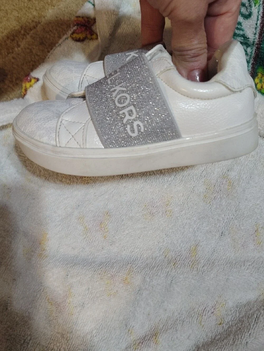 Michael Kors Kids White Sneakers with Silver Logo Band